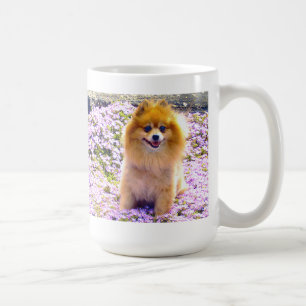 Mug Pomeranian Marley with Mauve flowers