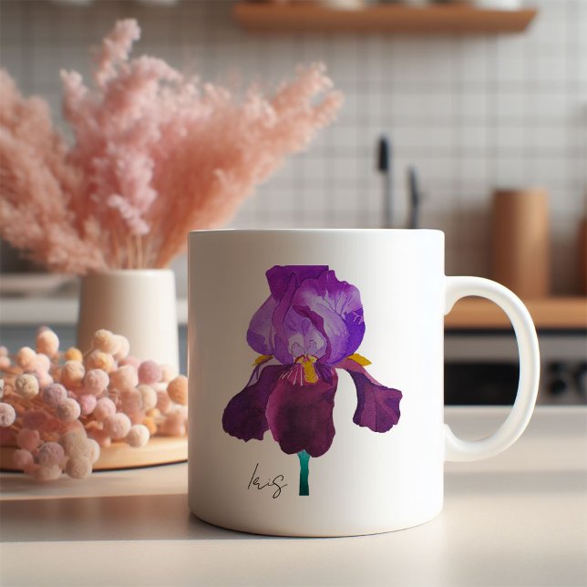 Mug purple flower watercolor (Mug fleur iris violette aquarelle)