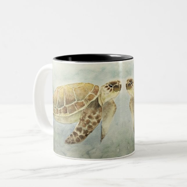 Mug Purple Watercolor Sea Turtles (Front Left)