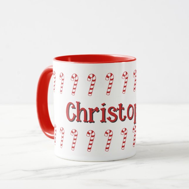 Mug - Red Candy Canes with Name (Front Left)
