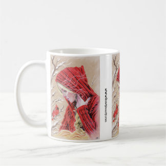 Mug red cardinal girl winter christmas holiday