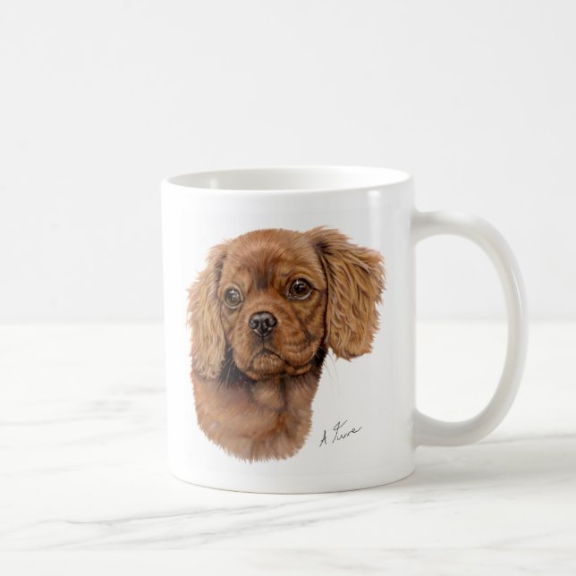 Mug, Ruby cavalier king charles spaniel puppy Coffee Mug (Right)