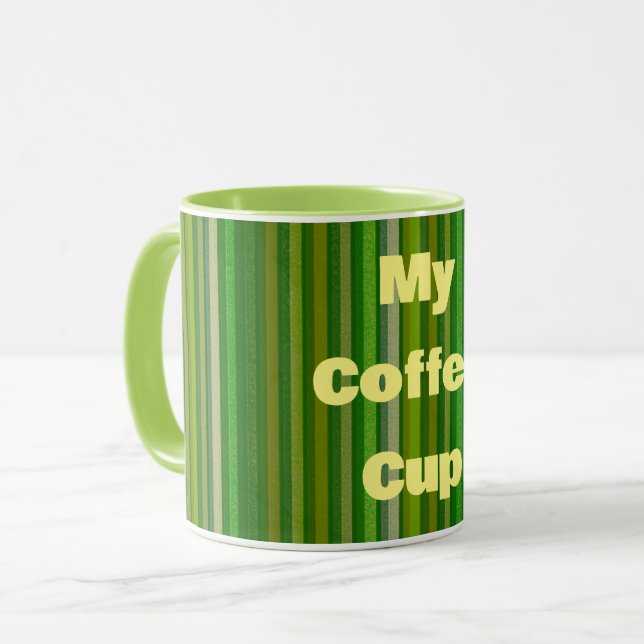 Mug Says "My Coffee Cup" Green Striped Retro Mug (Front Left)
