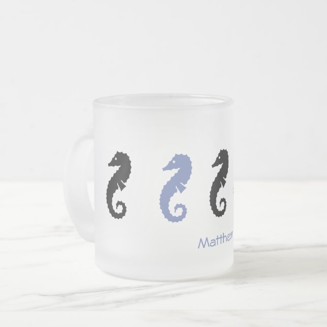 Mug - Sea Horses with Name (light Blue) (Front Left)