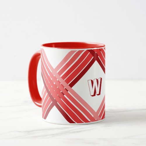 Mug _ Shades of Red Stripes with Initial