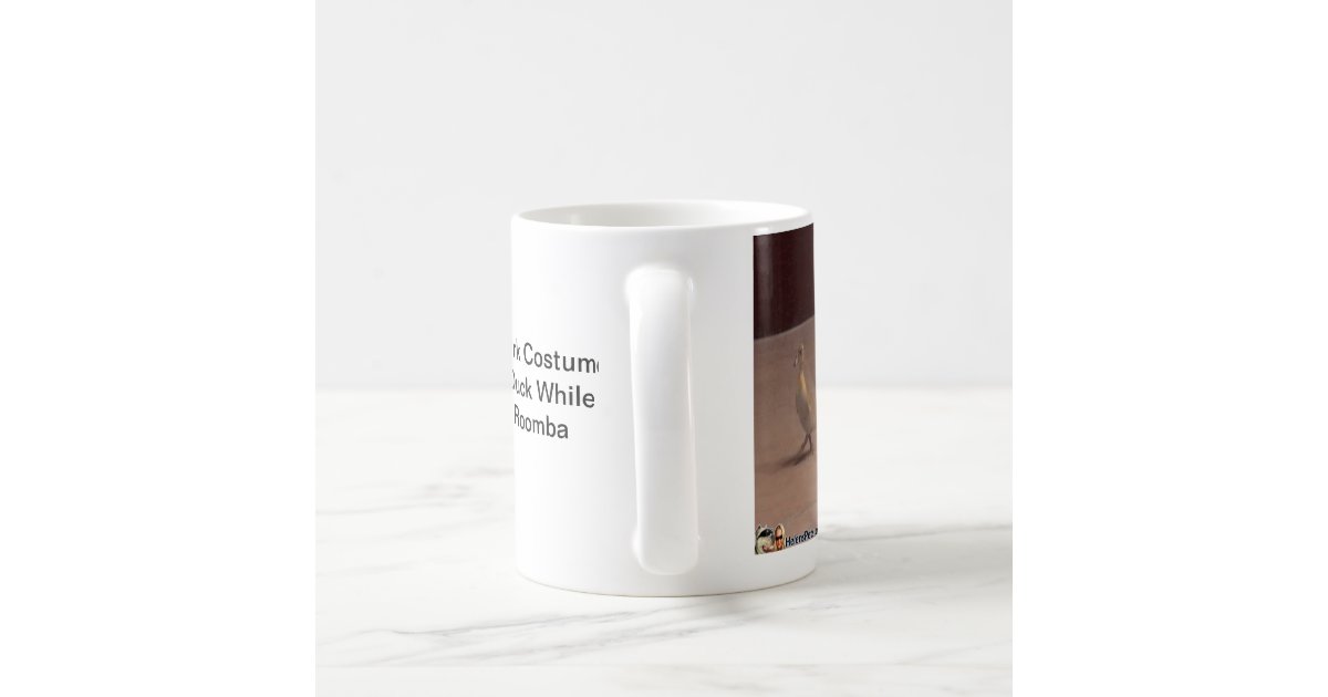 Mug Shark Cat Chases A Duck While Riding Roomba Coffee Mug Zazzle Com