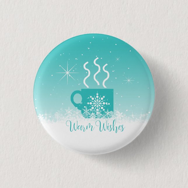 Mug Steaming Hot Drink w/Snow Border ID595 Button (Front)