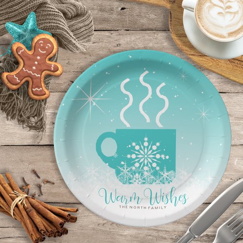 Mug Steaming Hot Drink wSnow Border ID595 Paper Plates