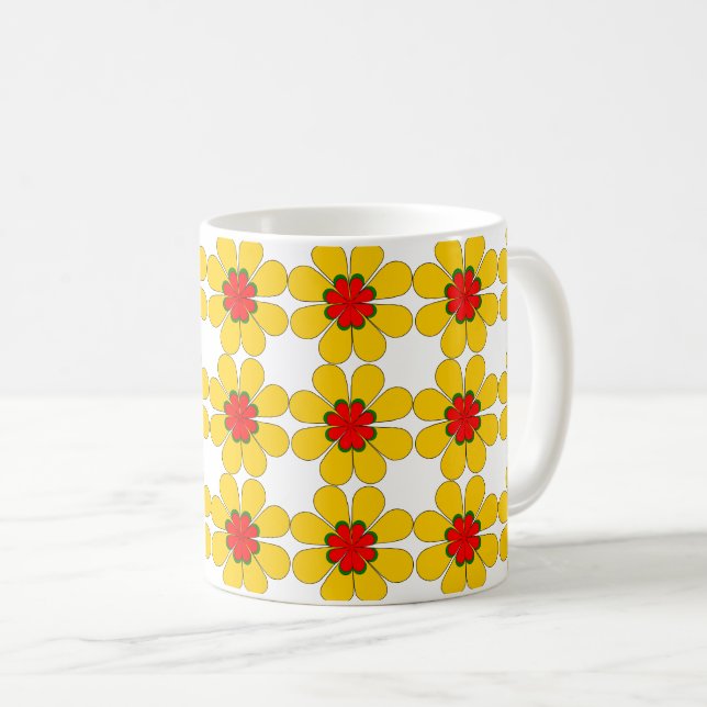 Mug - Stylized Yellow and Red Daisies (Front Right)