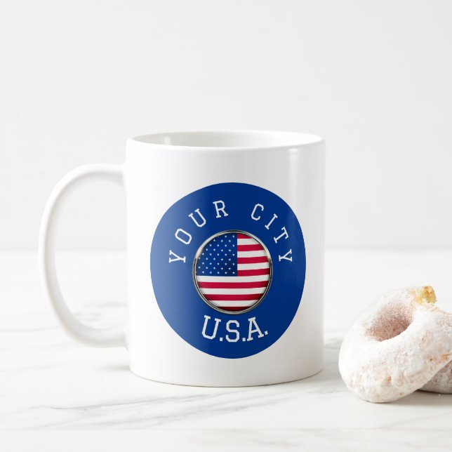 Mug - USA Personalized - Add your City Name (With Donut)
