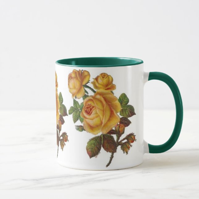 Mug Vintage Floral Yellow Rose Green (Right)