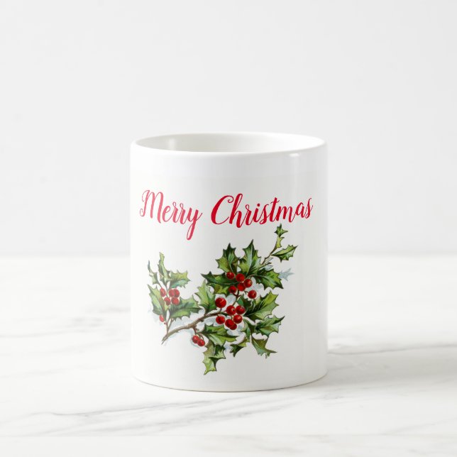 MUG Vintage Merry Christmas Holly Berries (Center)