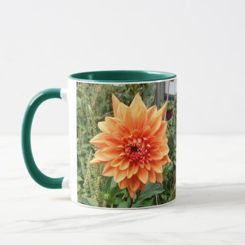 Mug with 2 photos of orange dahlias