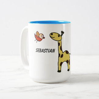 Mug with a giraffe and birds