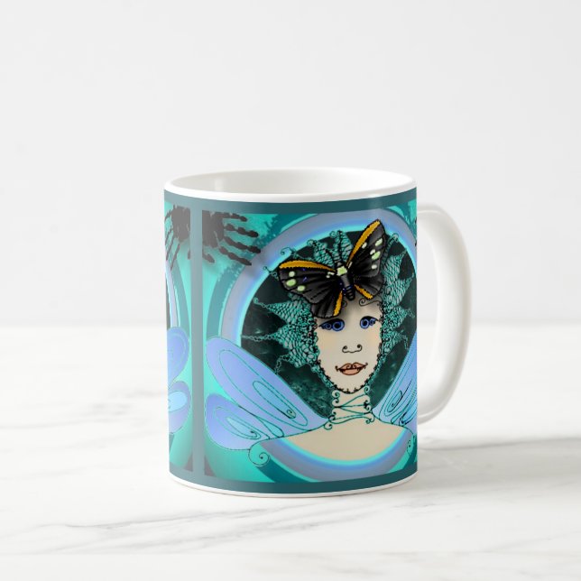 Mug With A Stylish Fairy Who Wears A Butterfly Hat (Front Right)