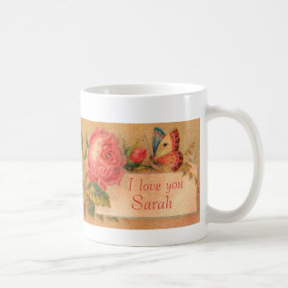 Mug with a Vintage Victorian Rose, "I Love You"
