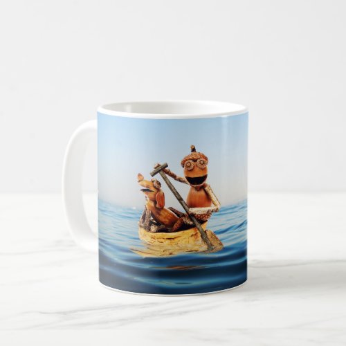 Mug with acorn elf in the boat on the sea