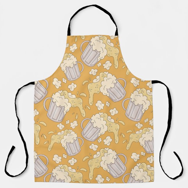 Mug with beer cartoon seamless pattern. Alcohol dr Apron (Front)