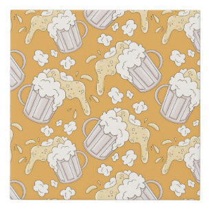 Mug with beer cartoon seamless pattern. Alcohol dr Faux Canvas Print