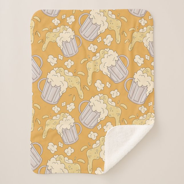 Mug with beer cartoon seamless pattern. Alcohol dr Sherpa Blanket (Front)
