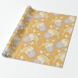 Mug with beer cartoon seamless pattern. Alcohol dr Wrapping Paper