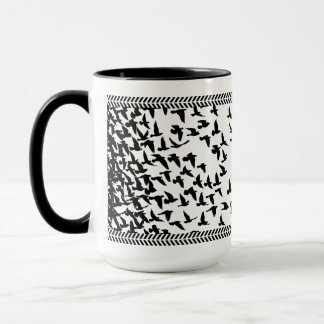 mug with birds in black and white, classic style
