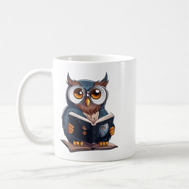 mug with book reading owl design (Left)