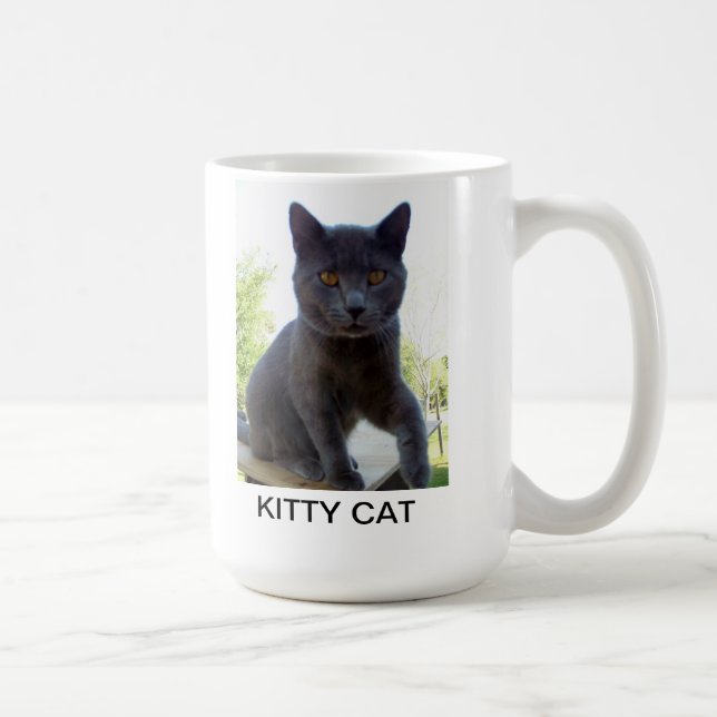 Mug with cat photo and words KITTY CAT on it. (Right)