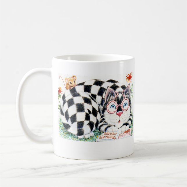 Mug with checkered cat (Left)