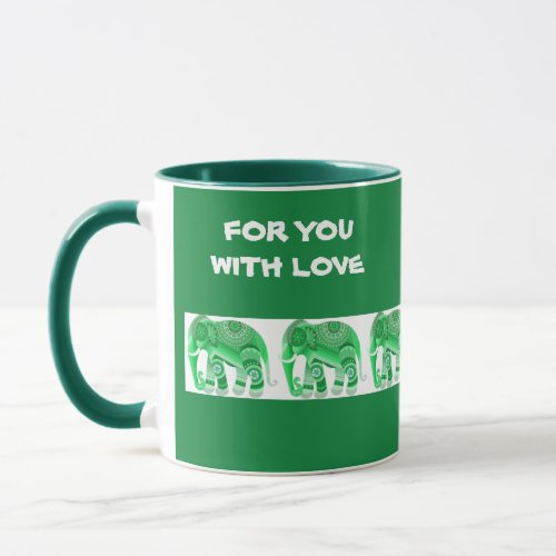 MUG WITH COOL GREEN ELEPHANTS