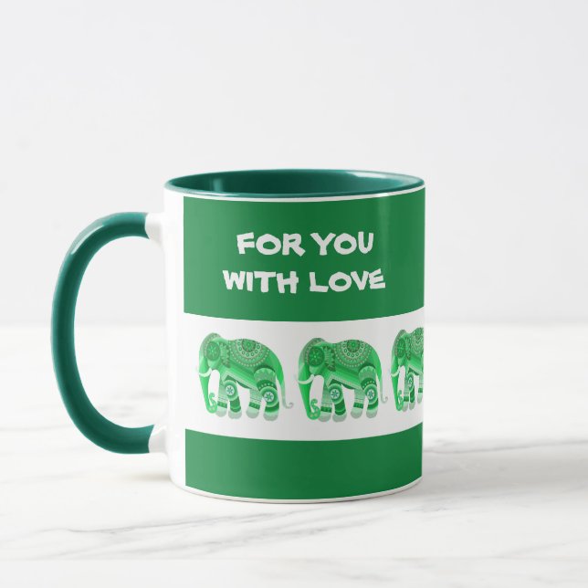 MUG WITH COOL GREEN ELEPHANTS (Left)