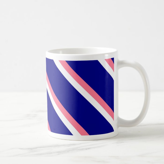 Mug With Coral ,White and Blue Diagonal Stripes
