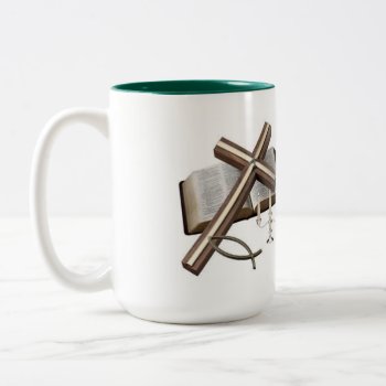 Mug With Cross  And Bible    Green &  White by CREATIVECHRISTIAN at Zazzle