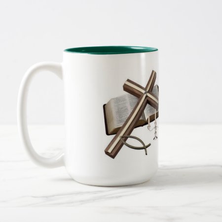 Mug With Cross  And Bible    Green &  White