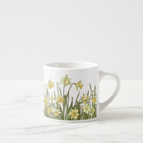 mug with floral border of yellow daffodils
