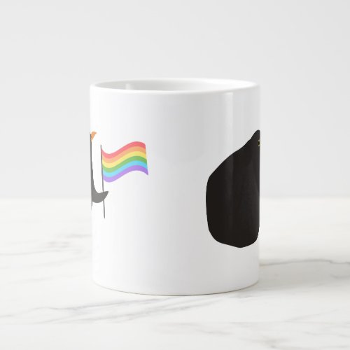 Mug with funny bird with lgbt pride flag