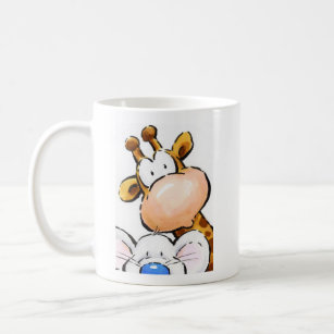 mug with funny cute giraffe and foam saying hi