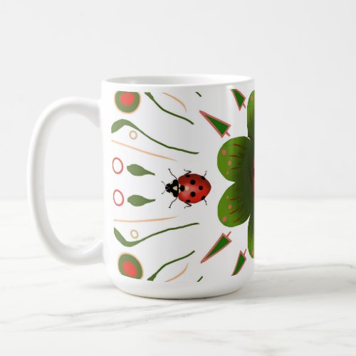 Mug with ladybug design red  green on white