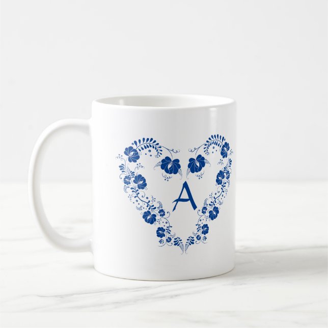Mug With Monogram And The Blue Heart Symbol (Left)
