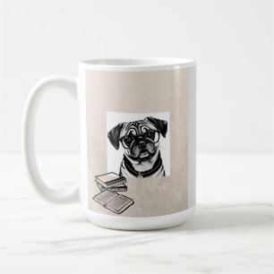 Mug with Pug Wearing Glasses with Books