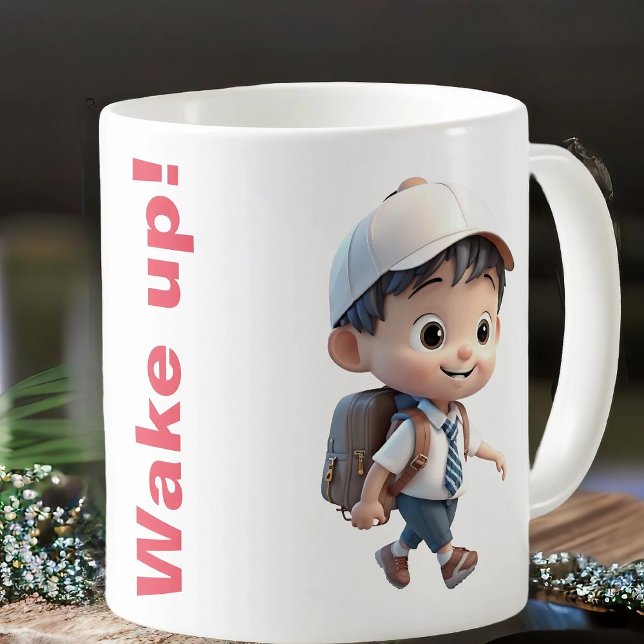 Mug with ringing alarm clock and cute kid (Creator Uploaded)