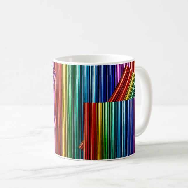Mug with stylized design rainbow colors. (Front Right)