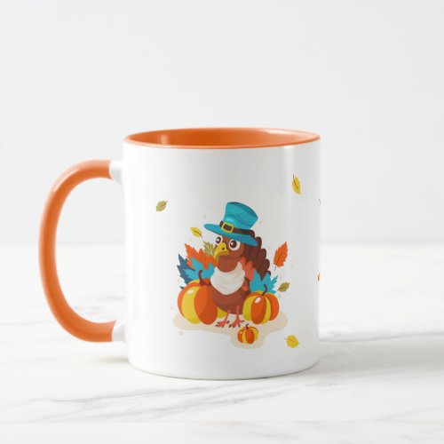 Mug with turkey and pumpkins