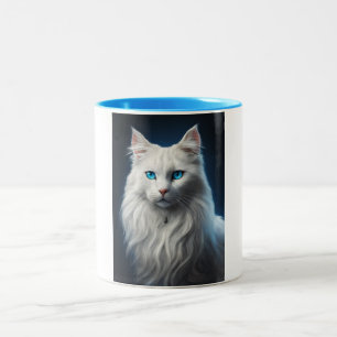 Mug with white cat with blue color eyes
