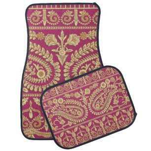 Mughal art work. indian traditional antique gold b car floor mat