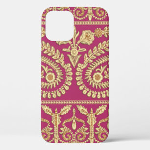 Mughal art work. indian traditional antique gold b iPhone 12 case