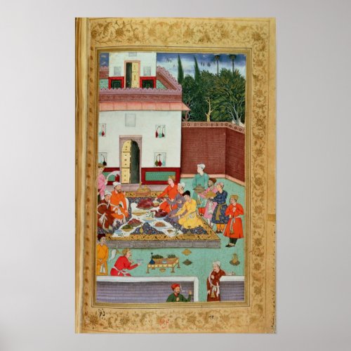 Mughal Emperor Feasting in a Courtyard Poster