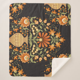 Mughal Fantasy: Retro Floral Opulence Sherpa Blanket
