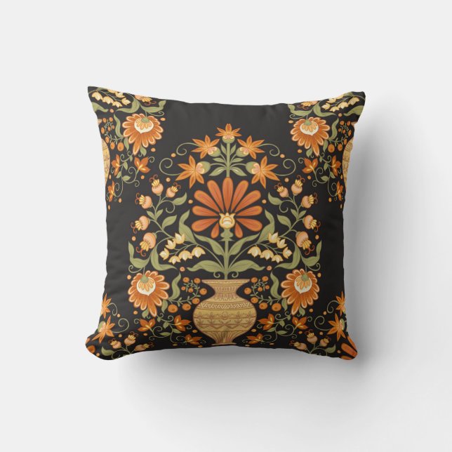 Mughal Fantasy: Retro Floral Opulence Throw Pillow (Front)
