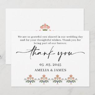 Mughal Floral Motif Indian Wedding  Thank You Card